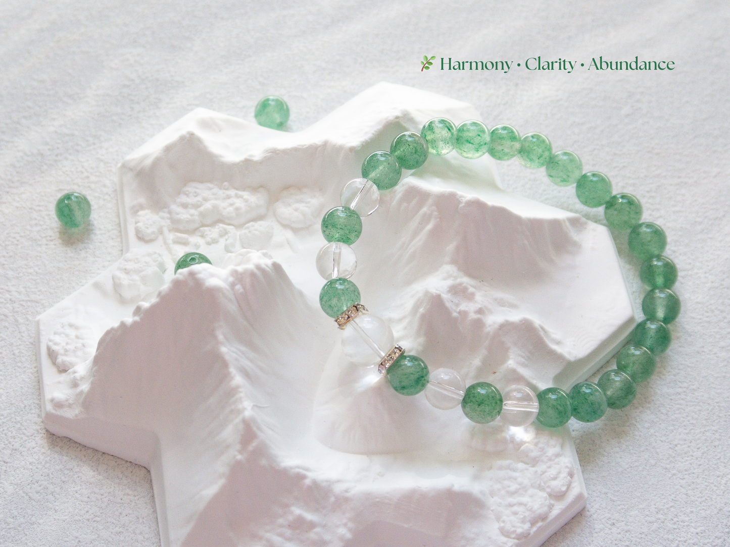 Green Strawberry Quartz & AAA Clear Quartz Bracelet – Handmade