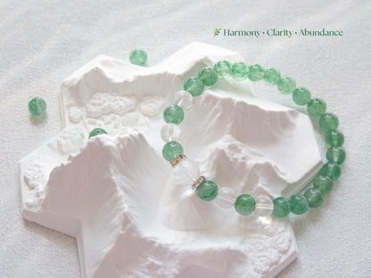 Green Strawberry Quartz & AAA Clear Quartz Bracelet – Handmade