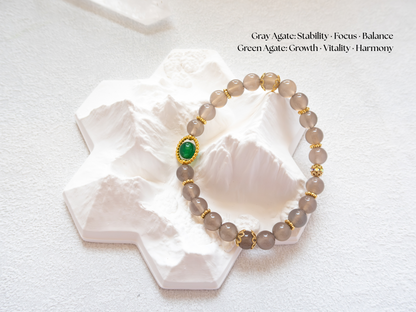 8mm Gray Agate & Green Agate (AAA) Bracelet – Unisex