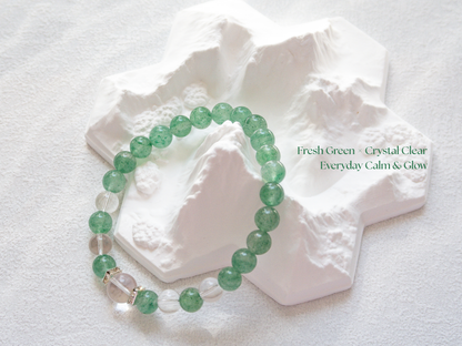 Green Strawberry Quartz & AAA Clear Quartz Bracelet – Handmade
