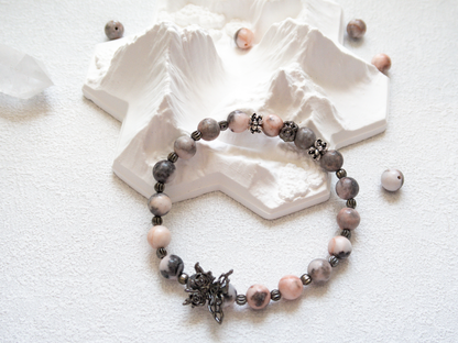 Pink Zebra Jasper Bracelet with Butterfly Charm – Handmade