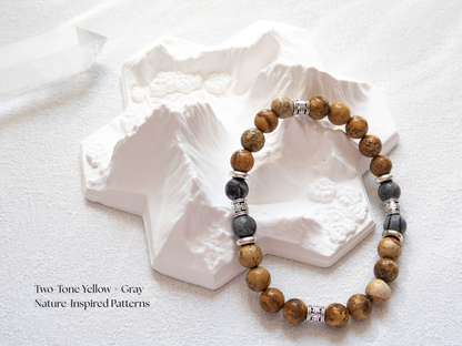 Yellow Picture Jasper & Gray Map Jasper Bracelet – Handmade