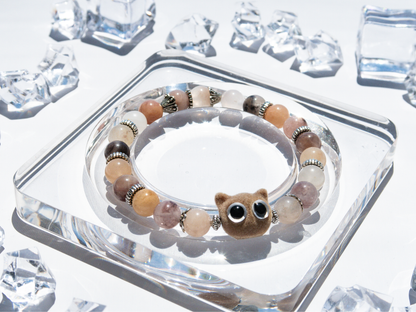Violet Stone 8 mm Bracelet with Velvet Cat Charm – Handmade Original Design, Calming Crystal Gift, Stretch 6‑7 in, Limited Edition