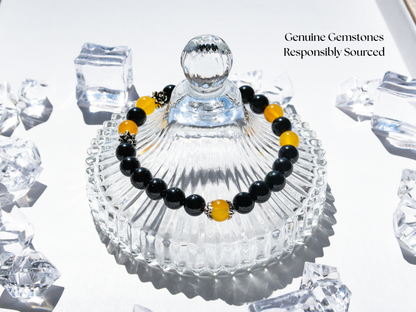 Yellow Agate & Black Onyx AAA Grade Bracelet – Handmade