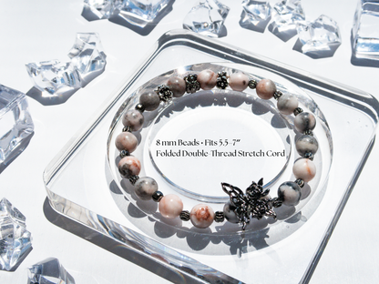 Pink Zebra Jasper Bracelet with Butterfly Charm – Handmade