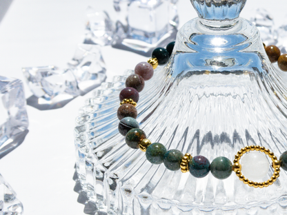 Ocean Agate 6 mm Bracelet w/ 8 mm White Jade Center –  Handmade Original Design • Calming Natural Stone • Elastic  Fits 5.5‑7″ Unisex Gift