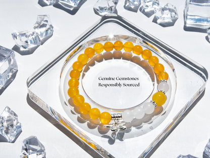 Yellow & White Agate Bracelet 8 mm Bracelet (10 mm Center)