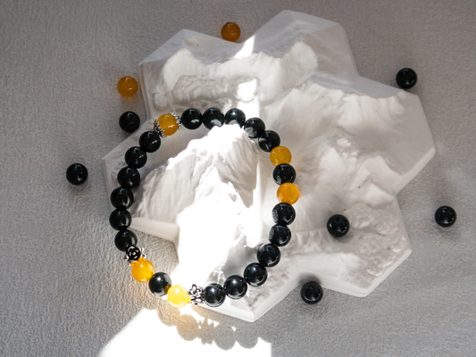 Yellow Agate & Black Onyx AAA Grade Bracelet – Handmade