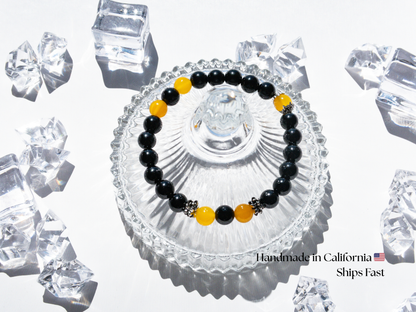 Yellow Agate & Black Onyx AAA Grade Bracelet – Handmade
