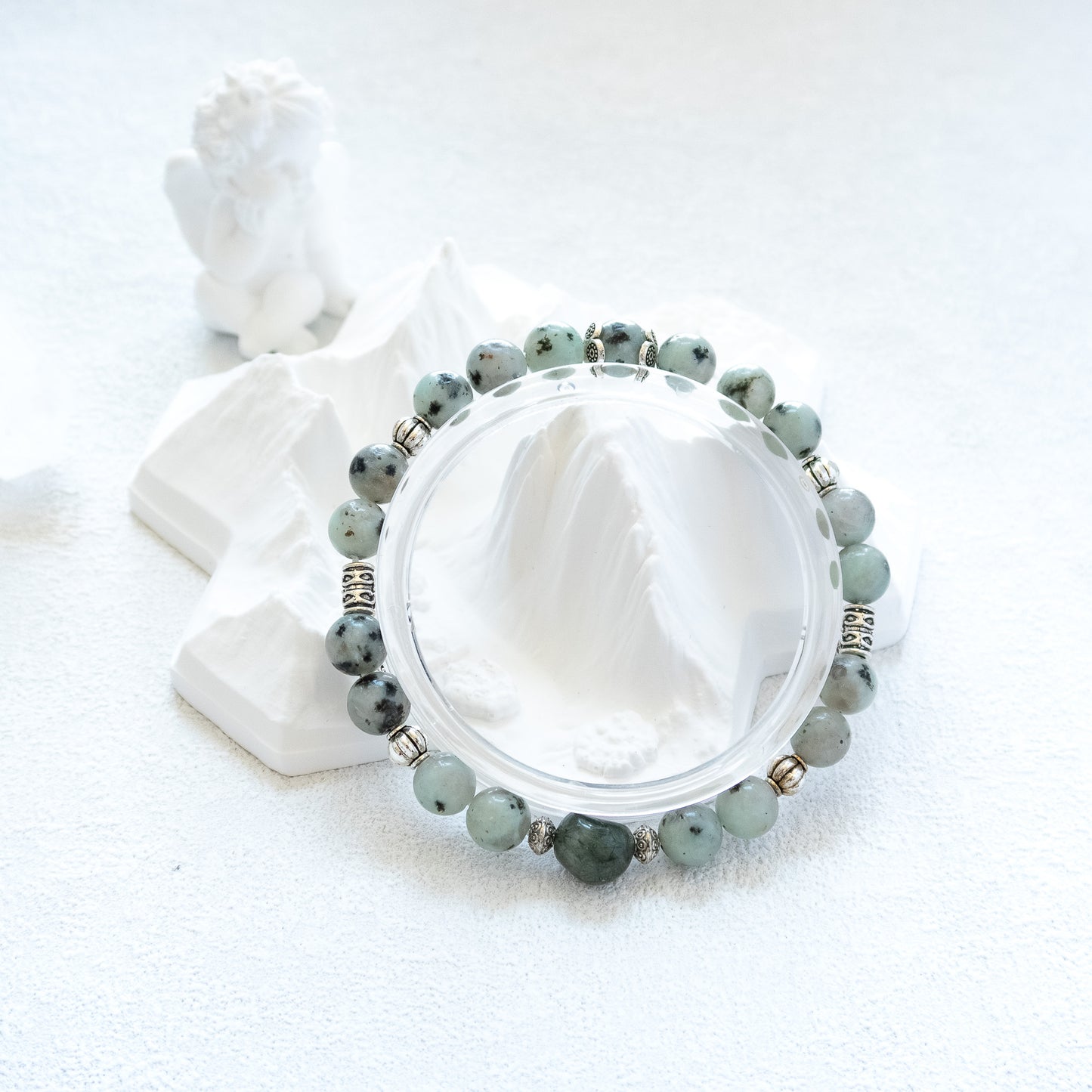 Tianshan Blue Stone and Green Rutilated Quartz Crystal Bracelet