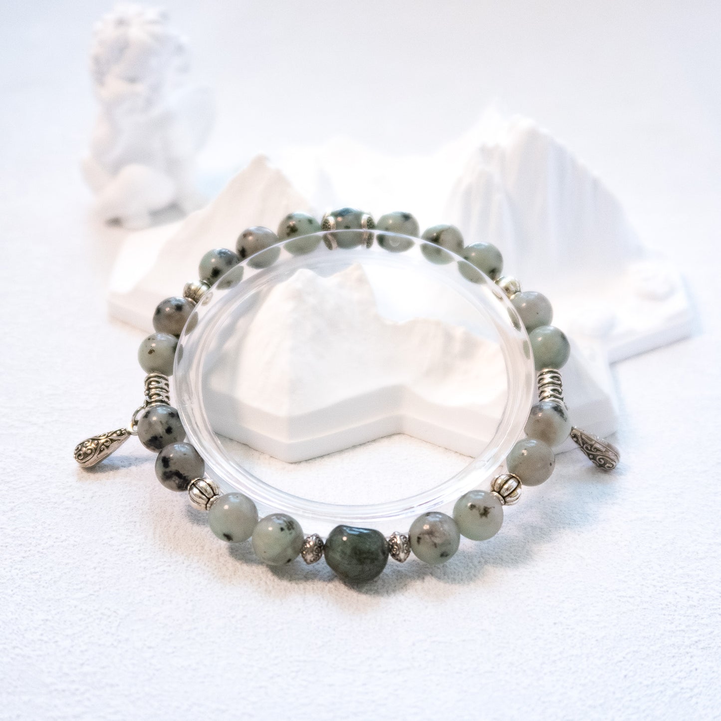 Tianshan Blue Stone and Green Rutilated Quartz Crystal Bracelet
