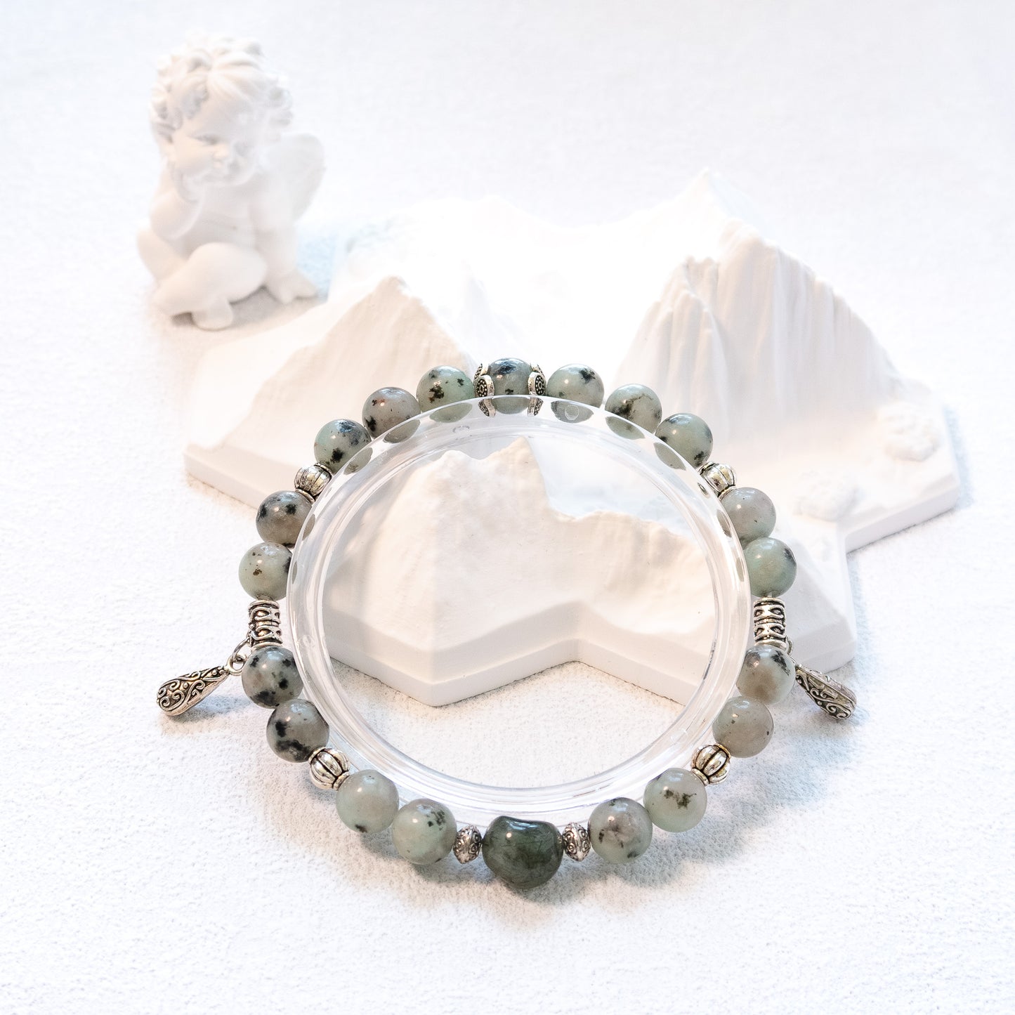 Tianshan Blue Stone and Green Rutilated Quartz Crystal Bracelet