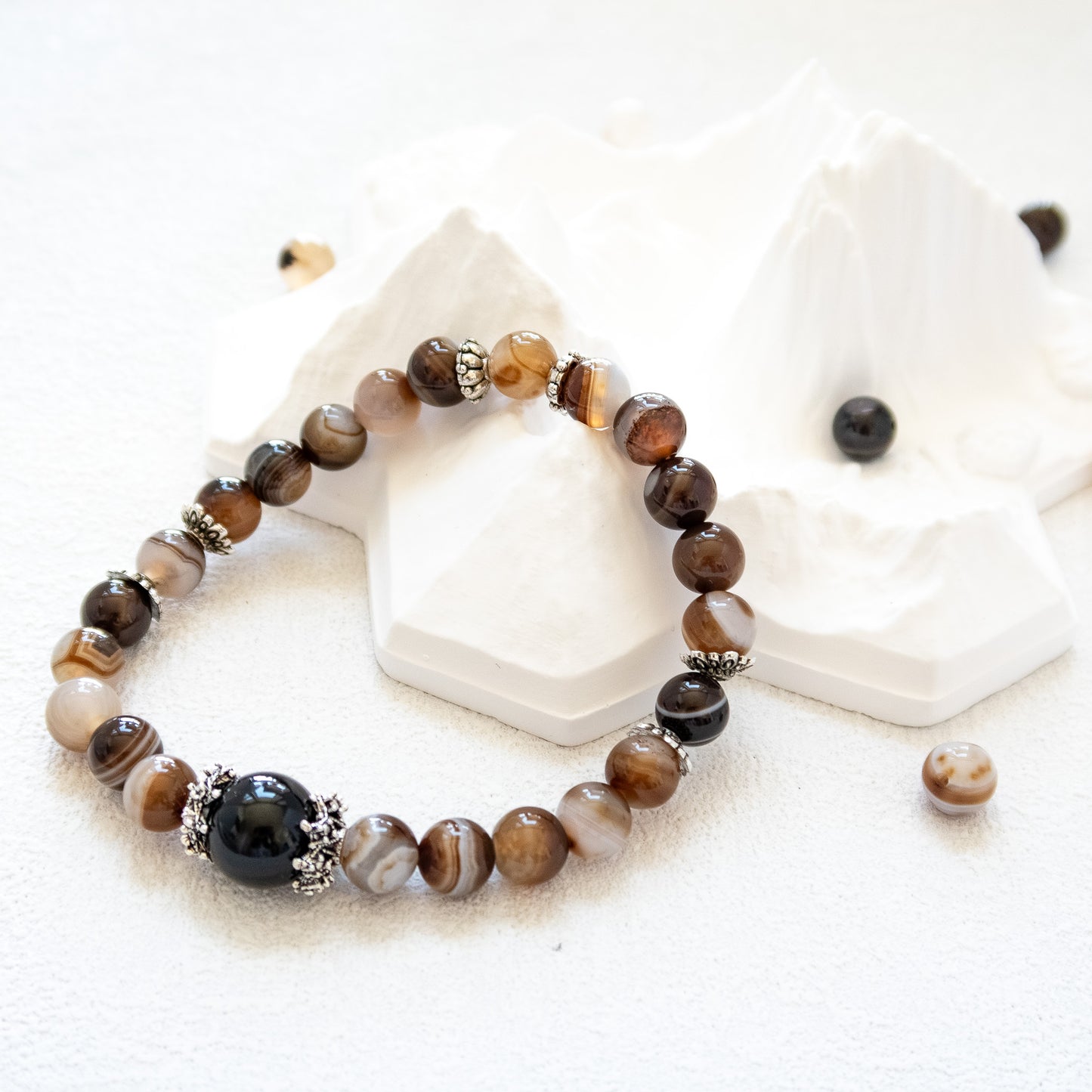 Coffee Agate and Black Obsidian Bracelet