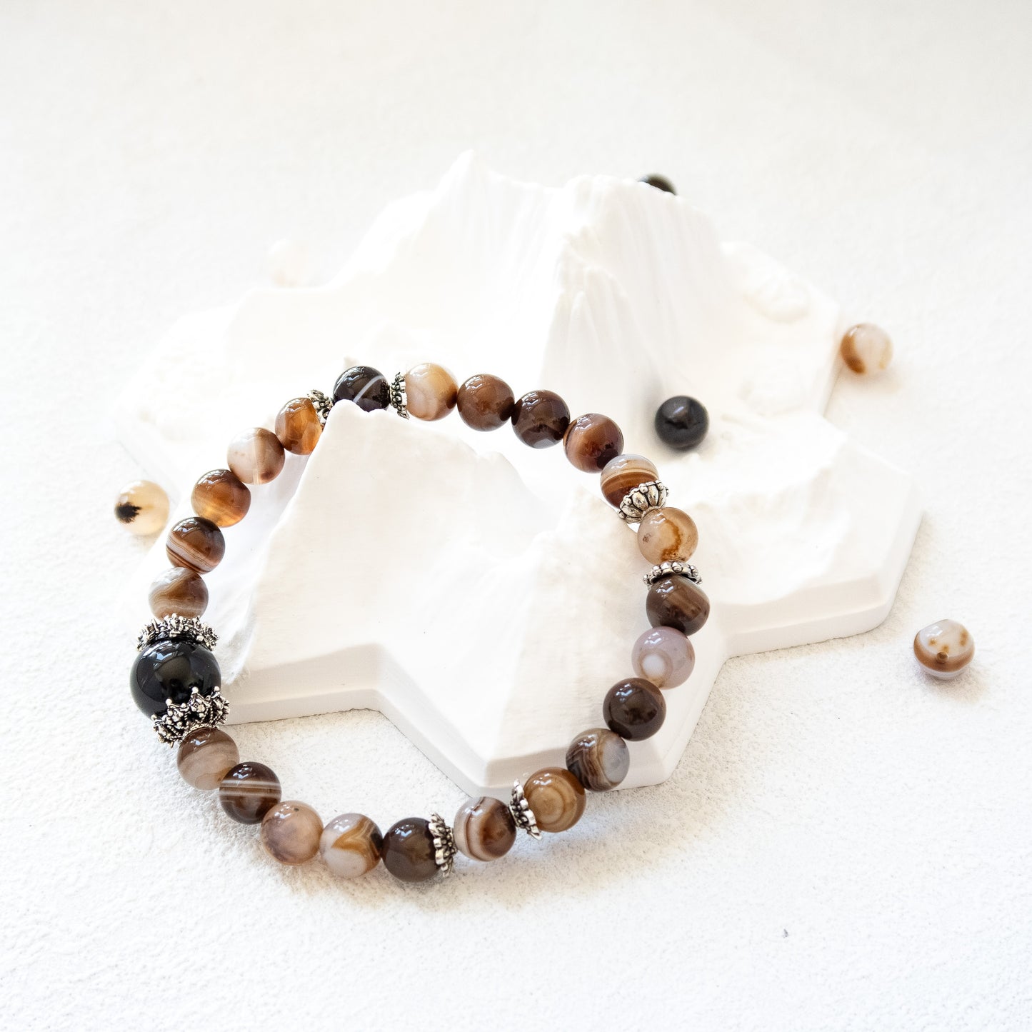 Coffee Agate and Black Obsidian Bracelet