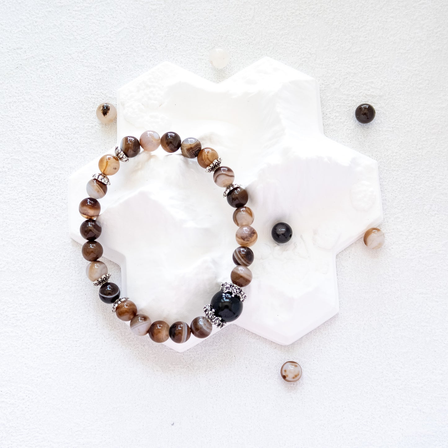 Coffee Agate and Black Obsidian Bracelet