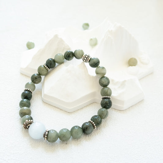 Green Grass Stone and White Cat's Eye Stone Bracelet