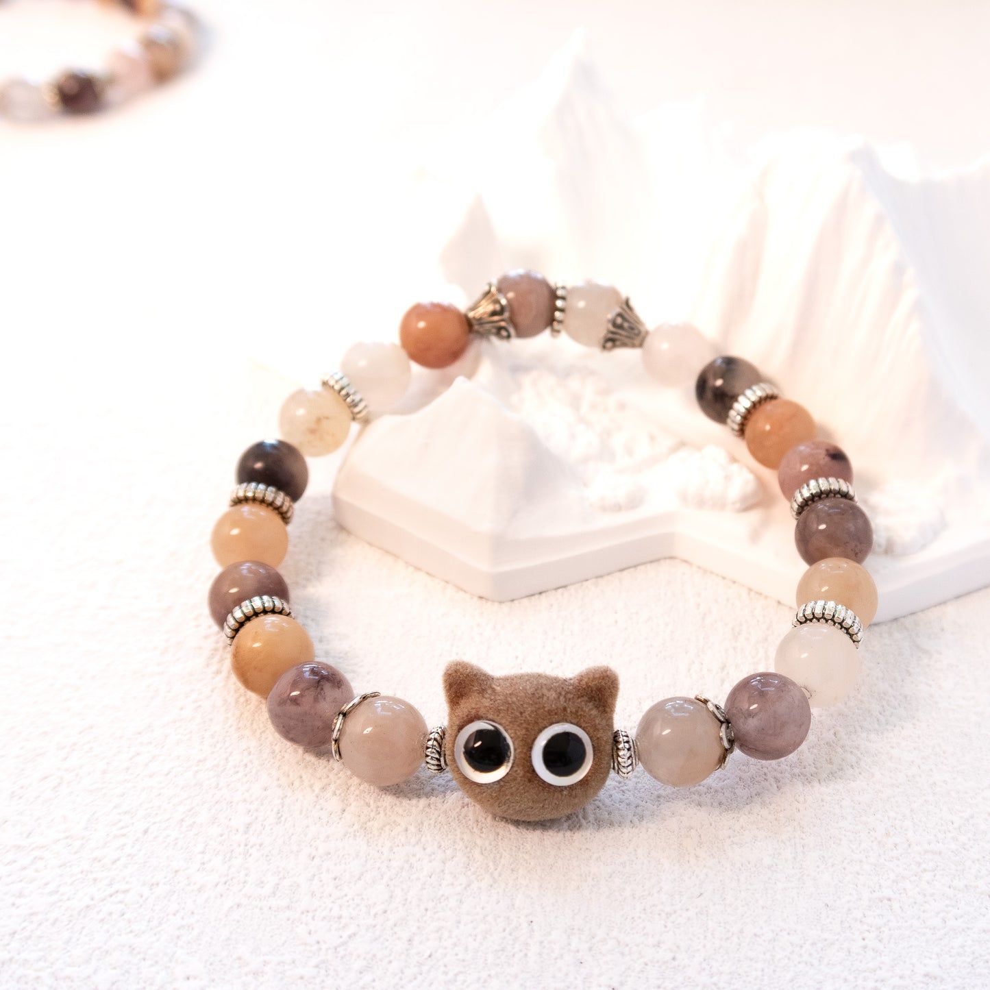Violet Stone Bracelet with Cat Detail