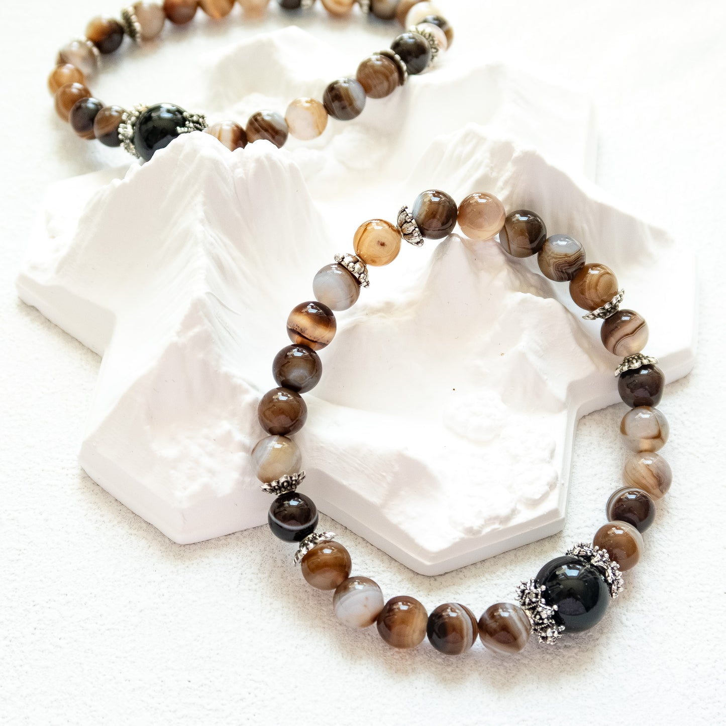 Coffee Agate and Black Obsidian Bracelet