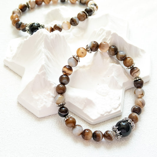 Coffee Agate and Black Obsidian Bracelet