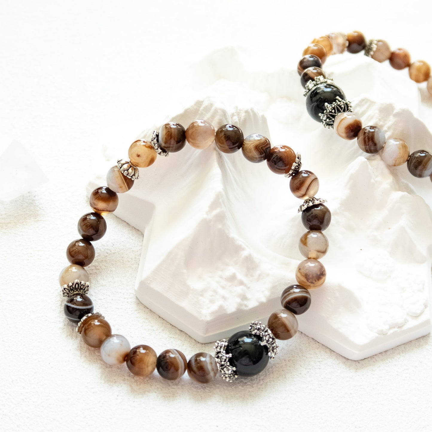 Coffee Agate and Black Obsidian Bracelet