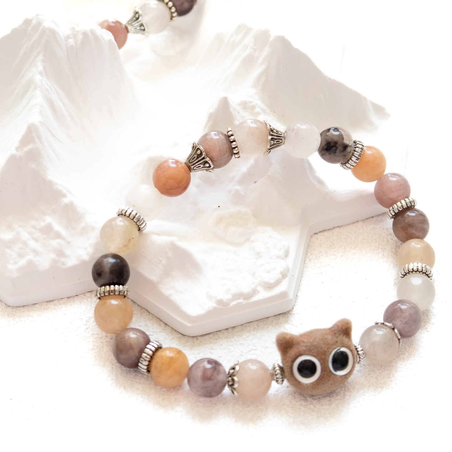 Violet Stone Bracelet with Cat Detail