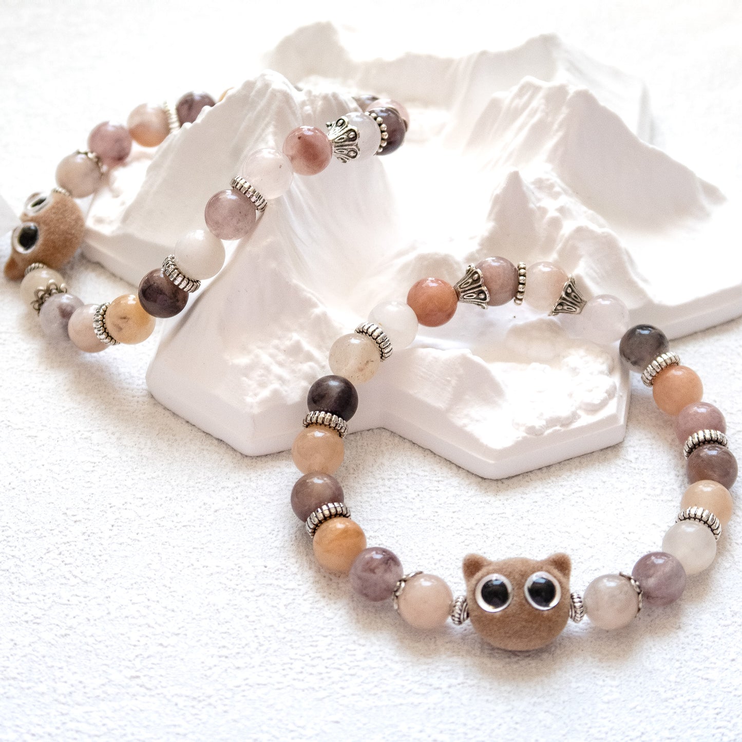 Violet Stone Bracelet with Cat Detail