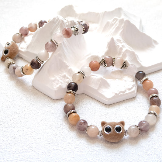 Violet Stone Bracelet with Cat Detail