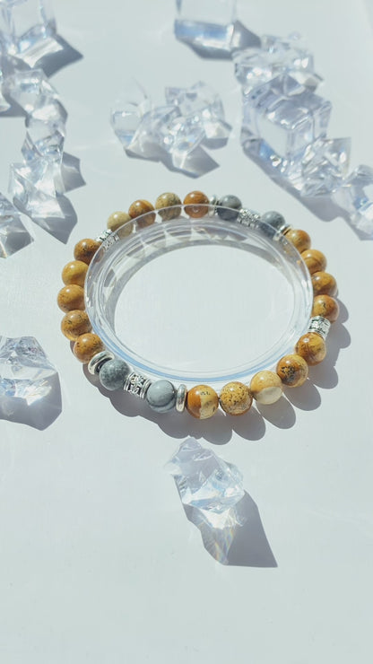 Yellow Picture Jasper & Gray Map Jasper Bracelet – Handmade