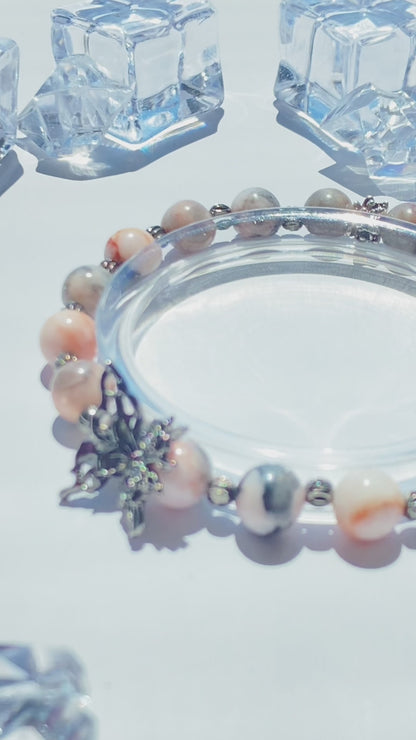 Pink Zebra Jasper Bracelet with Butterfly Charm – Handmade