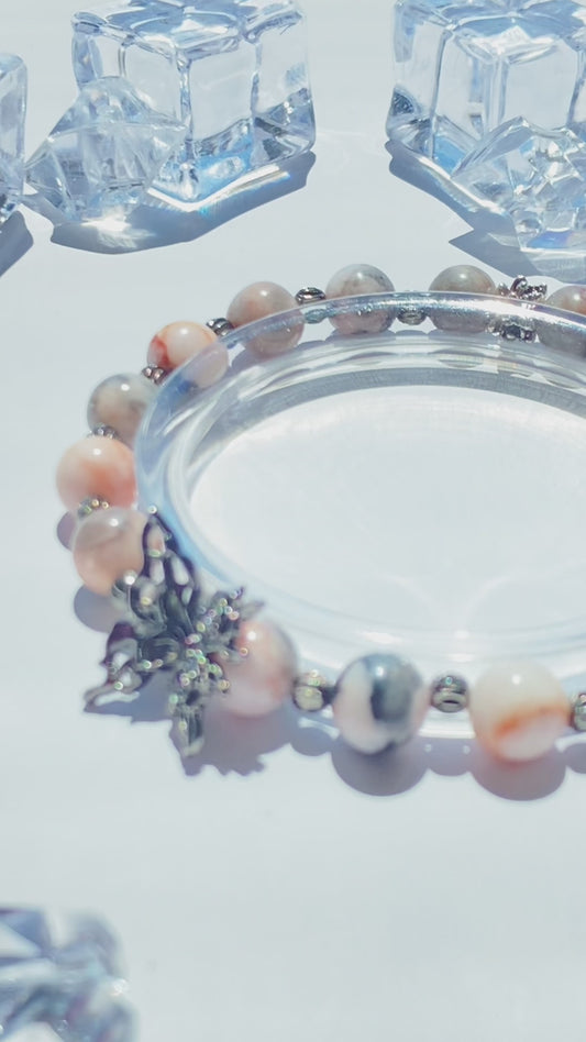 Pink Zebra Jasper Bracelet with Butterfly Charm – Handmade