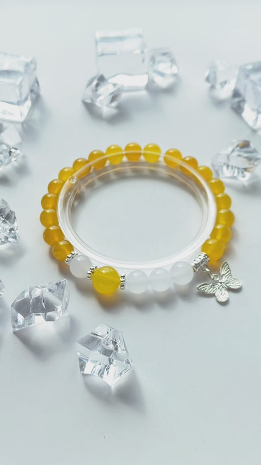 Yellow & White Agate Bracelet 8 mm Bracelet (10 mm Center)
