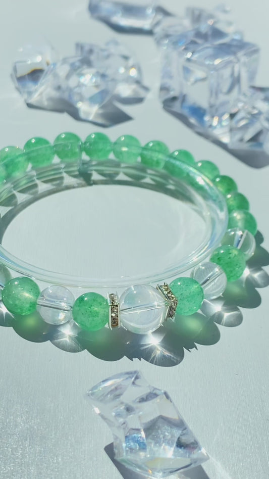 Green Strawberry Quartz & AAA Clear Quartz Bracelet – Handmade