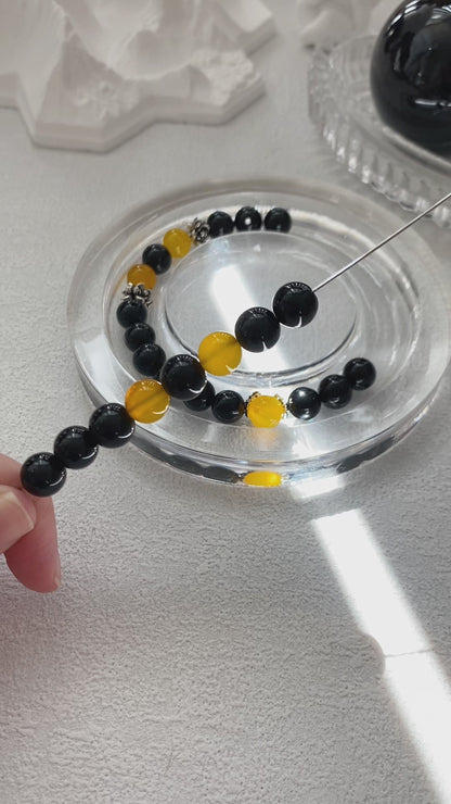 Yellow Agate & Black Onyx AAA Grade Bracelet – Handmade